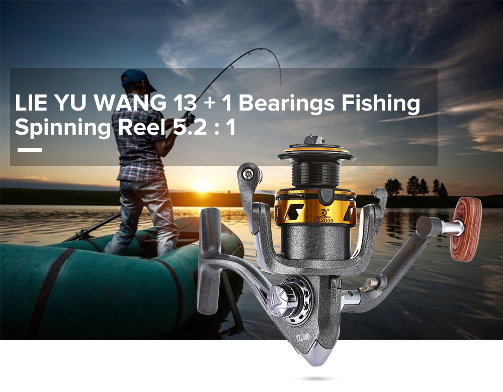 LIE YU WANG 13 + 1 Bearings Wooden Handle Fishing Spinning Reel 5.2 : 1