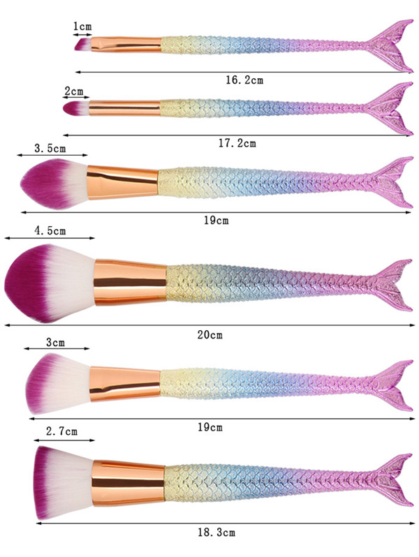 6 Pcs Mermaid Shape Multifunction Makeup Brush Set
