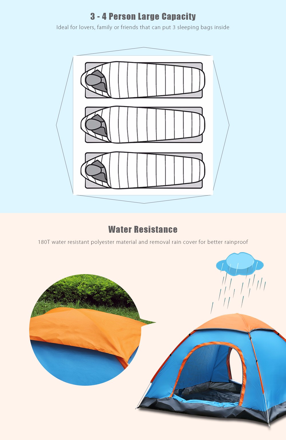 SHENGYUAN Outdoor Water Resistant Automatic Instant Setup Two Doors 3 - 4 Person Camping Tent with Canopy