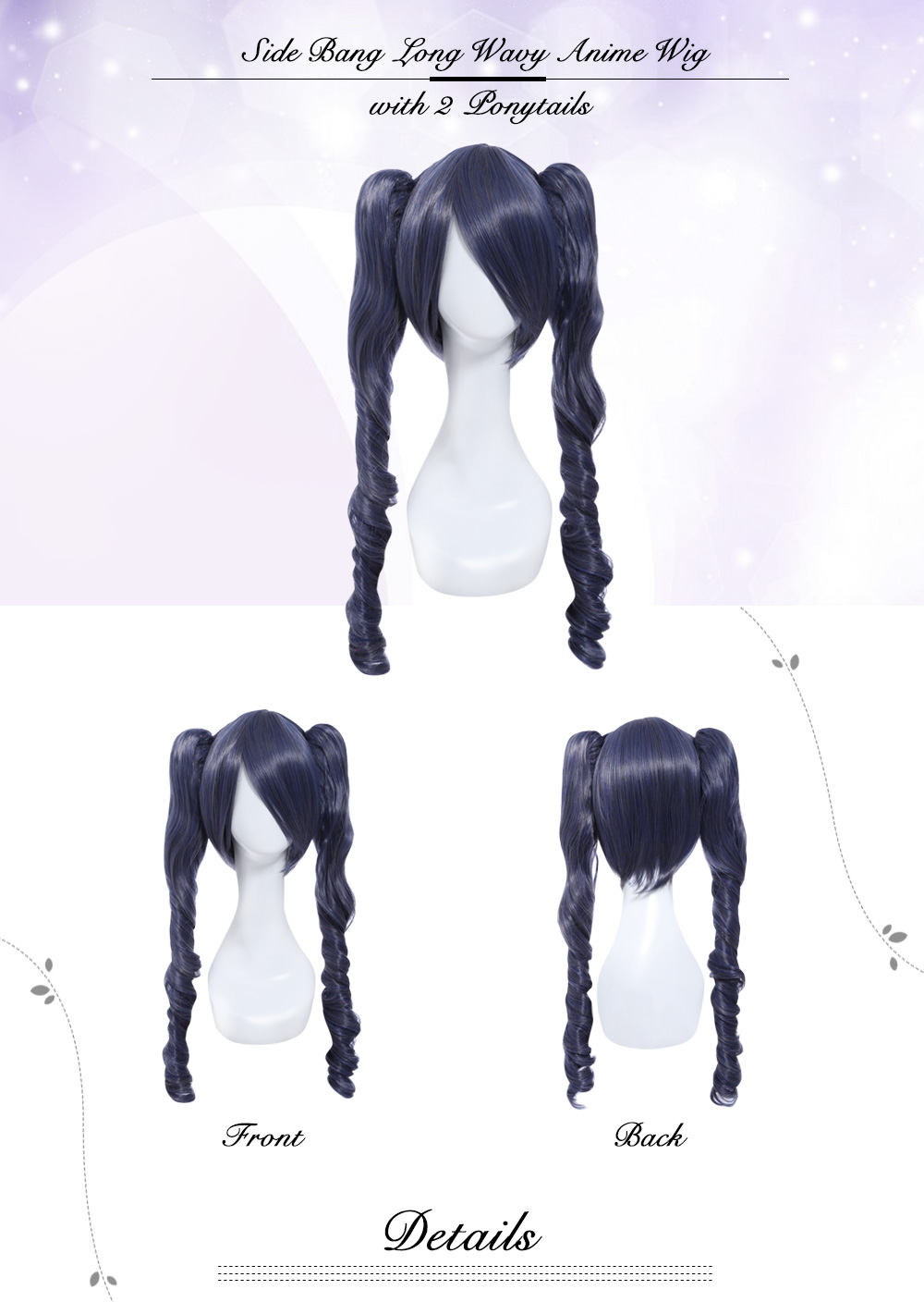 Mcoser High Temperature Side Bang Long Wavy Anime Wig with 2 Ponytails Cosplay for Ciel