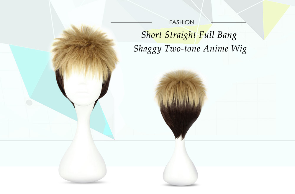 Mcoser High Temperature Short Straight Full Bang Shaggy Two-tone Anime Wig
