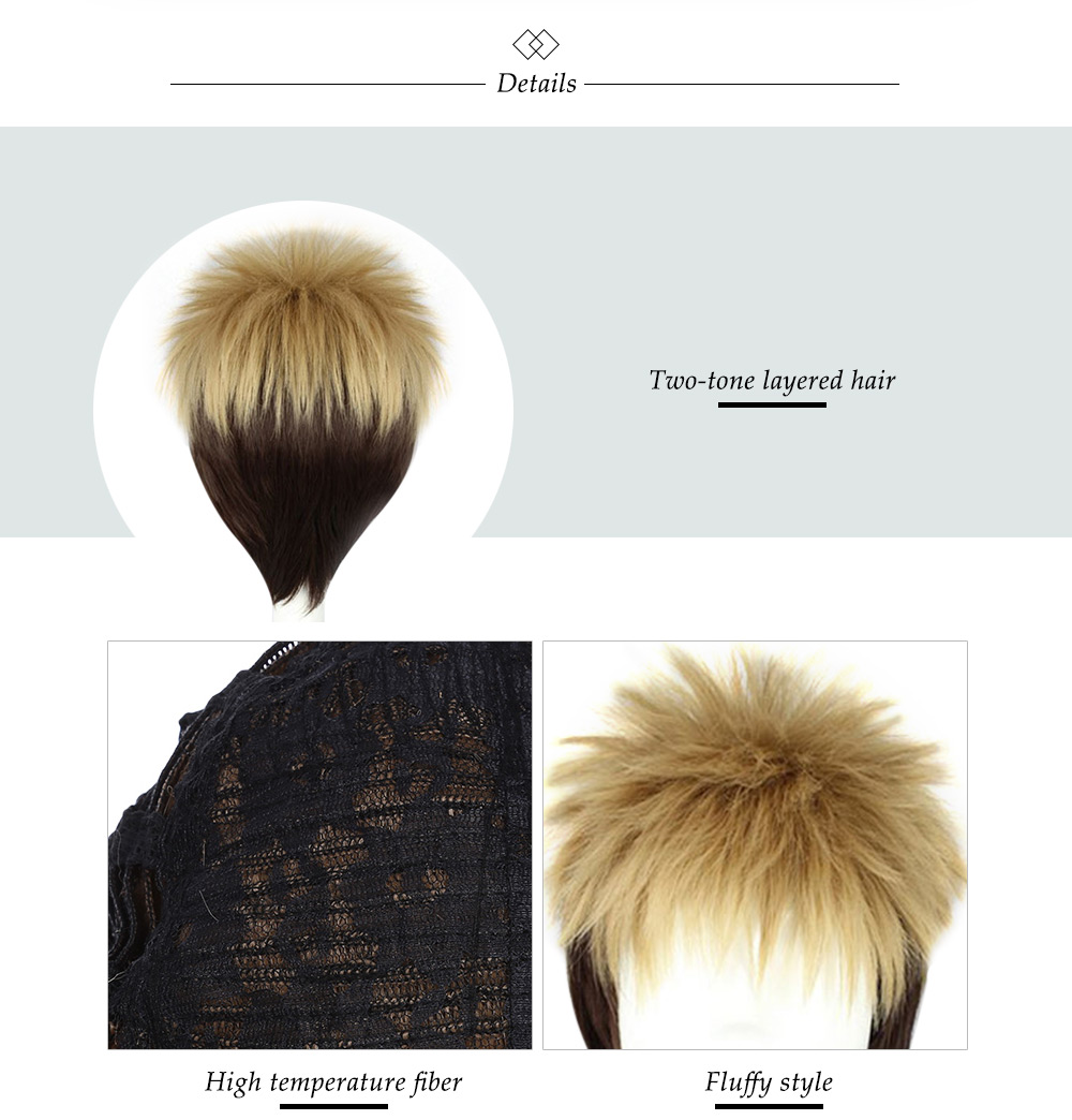 Mcoser High Temperature Short Straight Full Bang Shaggy Two-tone Anime Wig