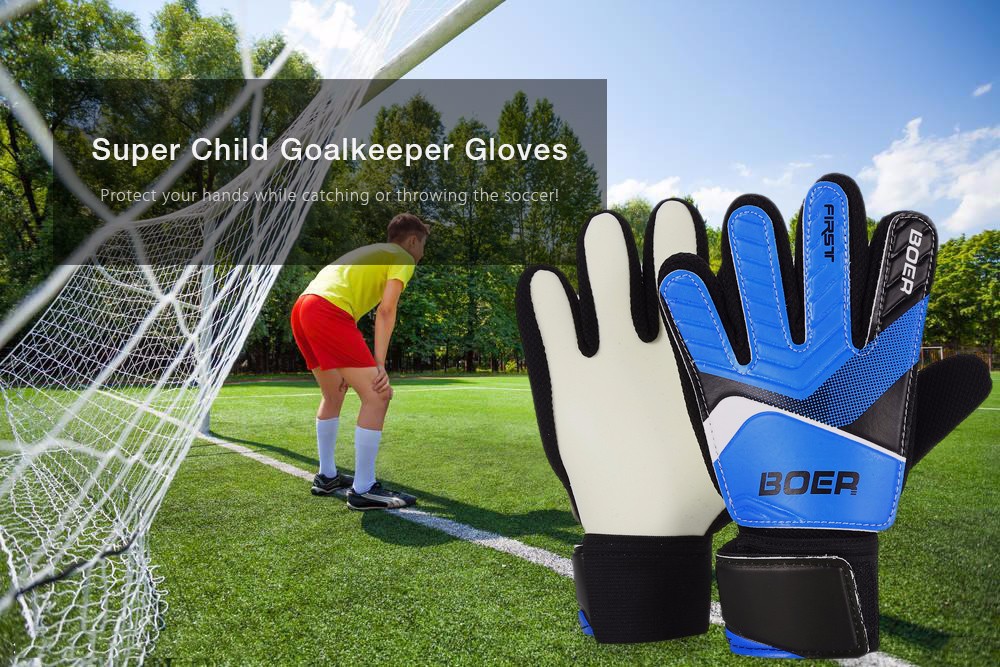 BOER Anti-skid Finger-save Child Goalkeeper Gloves for Goalie Beginners