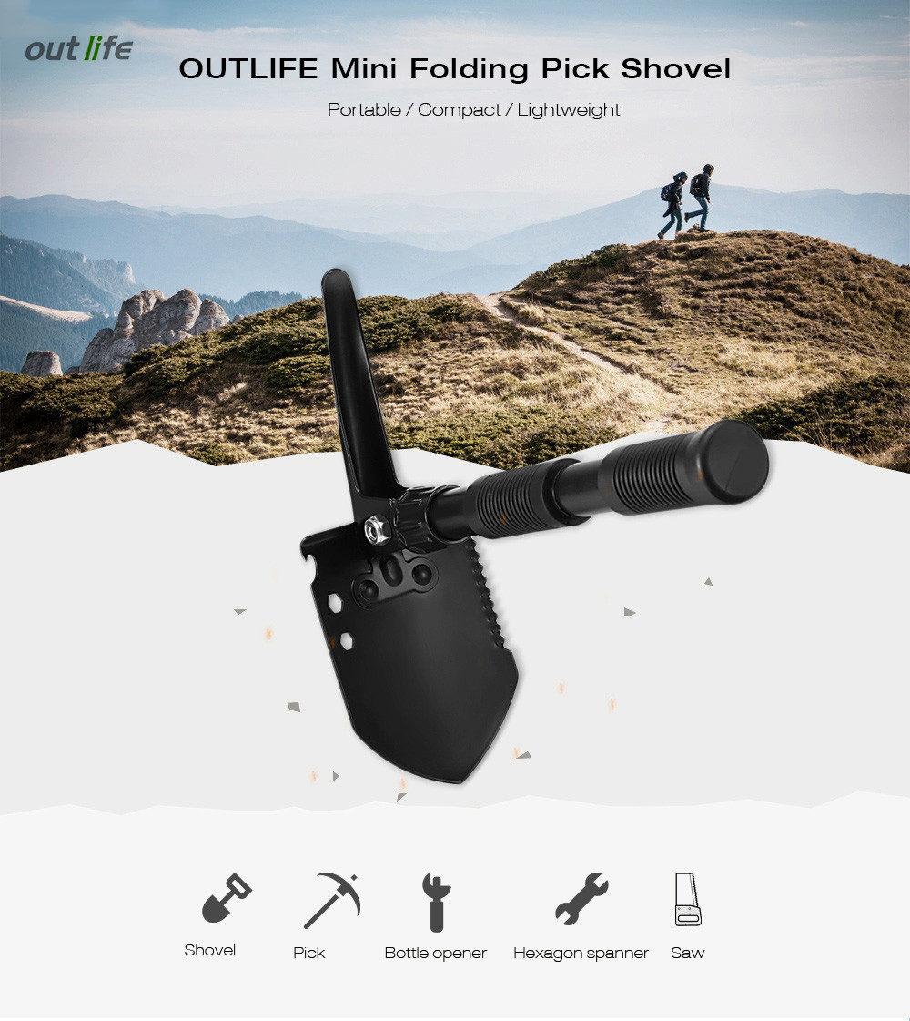 Outlife Outdoor Mini Portable Camping Tactical Multifunctional Folding Pick Shovel Survival Tool