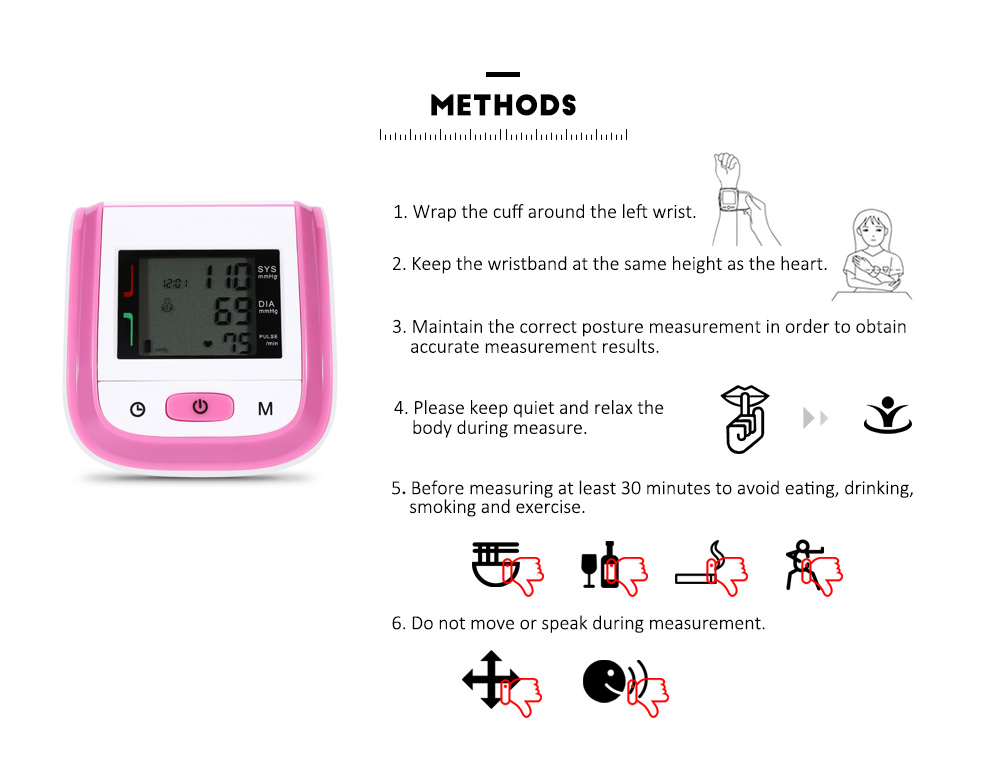 Household Automatic Wrist Digital LCD Sphygmomanometer Measuring Tool