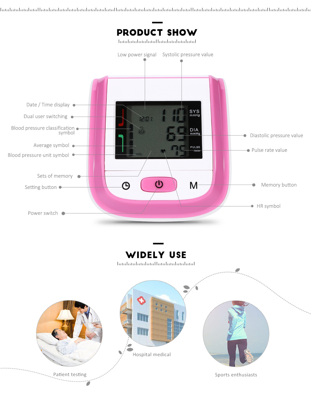 Household Automatic Wrist Digital LCD Sphygmomanometer Measuring Tool