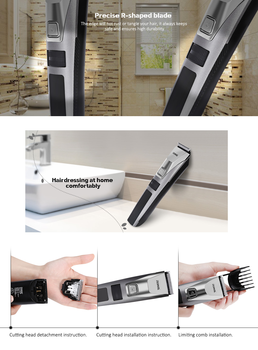 RIWA K3 Electric Rechargeable Washable Hair Clipper Trimmer Hairdressing Tool