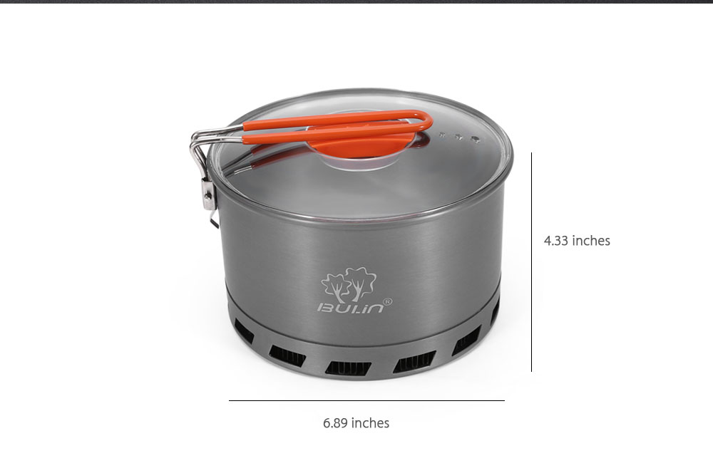BULIN S2500 2.1L Camping Heat Exchanger Pot 2 - 3 Person Portable Cookware Picnic Quick Heating Kettle