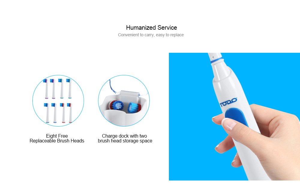 TODO TB - 902 Rechargeable Electric Toothbrush Dental Safeguards Oral Health Care Cleaning Tools with Replaceable Brush Head