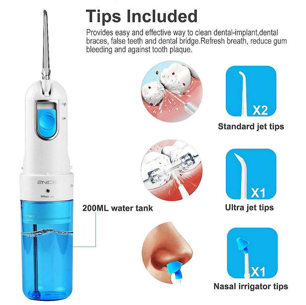 TODO W - 06 150ML Portable Rechargeable Oral Irrigator Nasal Wash Dental Water Flosser Teeth Cleaning Tools with 4 Floss Tips