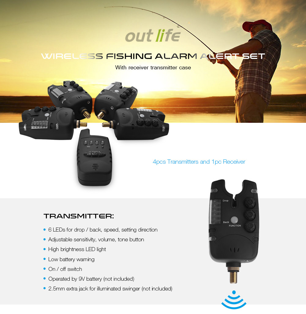 Outlife JY - 27 Wireless Fishing Bite Alarm Set with Receiver Case