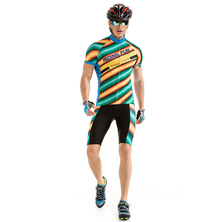 RIDING FUN Men Breathable Short-sleeved Stripe Riding Clothes Suit with 3D Sponge Cushion