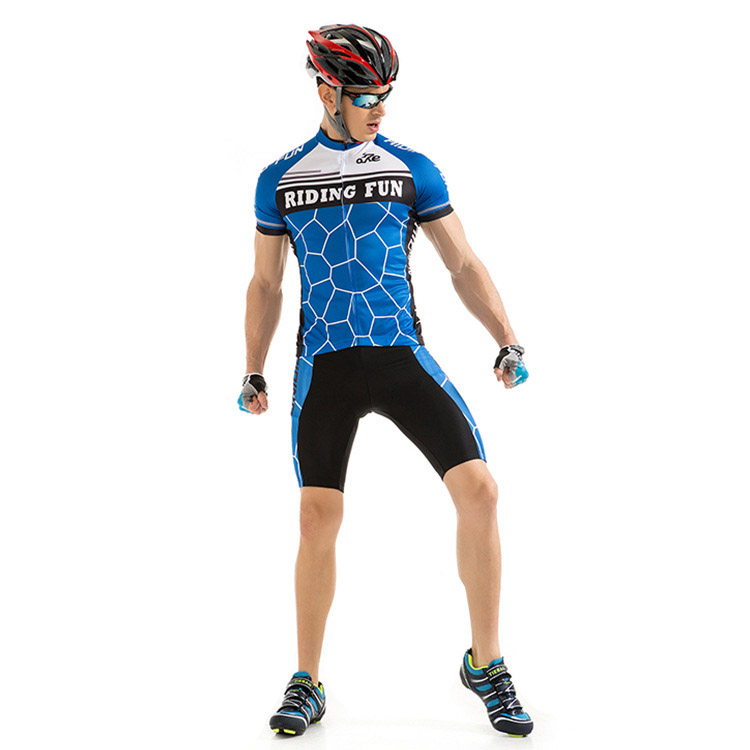 RIDING FUN Men Summer Breathable Short-sleeved Riding Clothes Suit with 3D Sponge Cushion