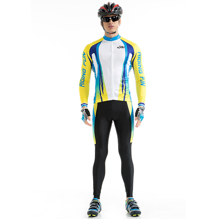 RIDING FUN Men Anti-UV Long-sleeved Riding Clothes Suit with 3D Sponge Cushion