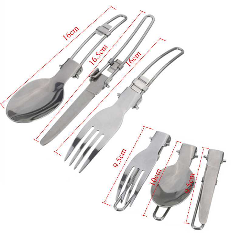 3 Pcs Portable Outdoor Camping Travel Picnic Foldable Stainless Steel Cutlery Spoon Fork Knife Tableware
