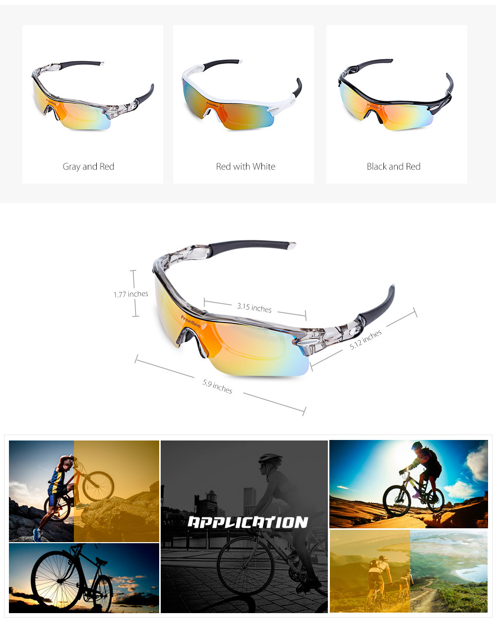 FreeBee Outdoor Cycling Glasses UV Protection Sunglasses with 5 Interchangeable Lenses