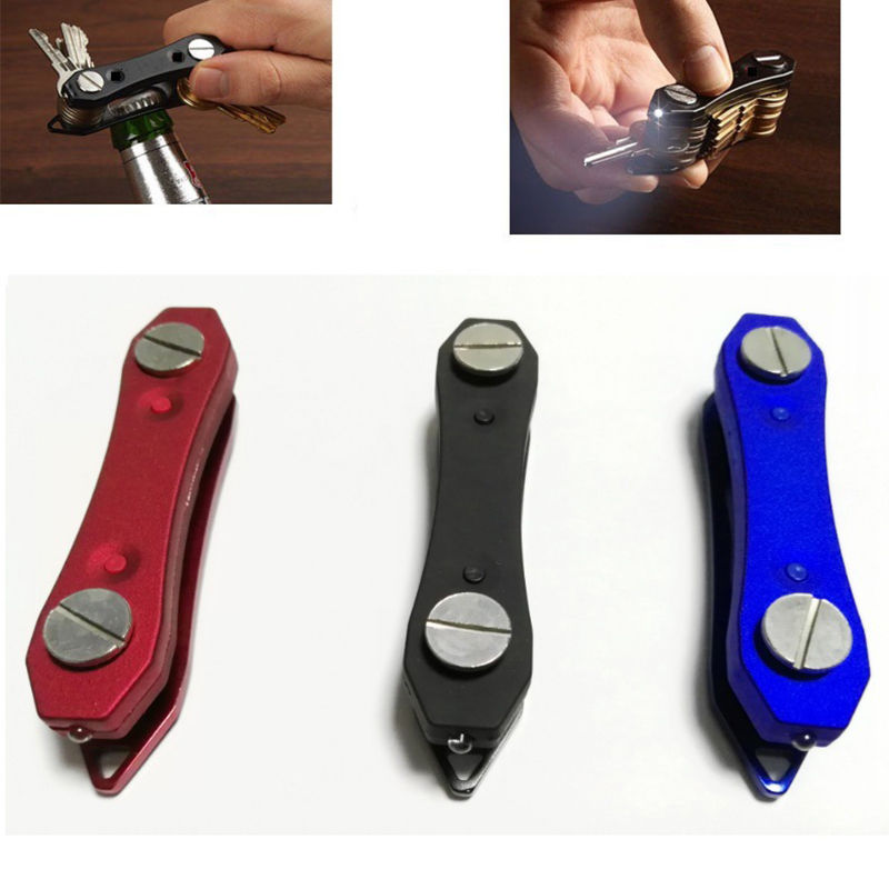 Portable Key Holder Organizer Clip Folder Led Keychain Ring Edc Pocket Tool