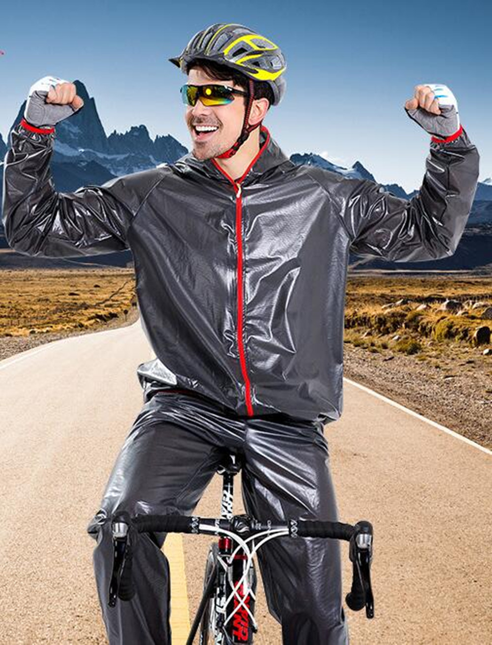 Outdoor Sports Bike Cycling Raincoat Detachable Coat + Pants