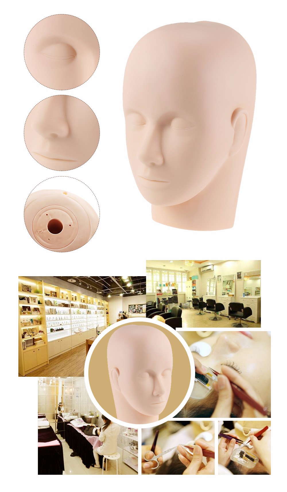 Massage Training Mannequin Flat Head Model for Makeup Practice