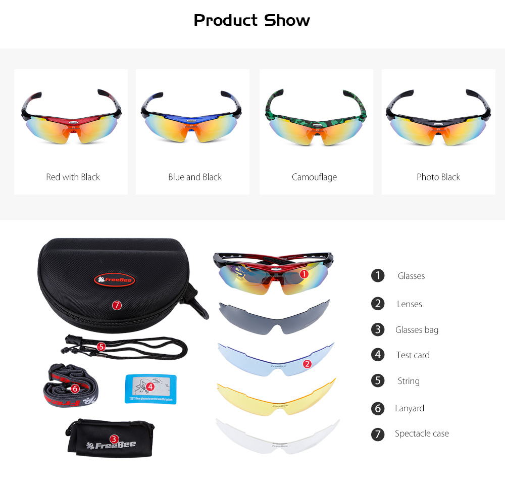 FreeBee 0089 Windproof Cycling Sunglasses Bike Goggles Eyewear Set with Box