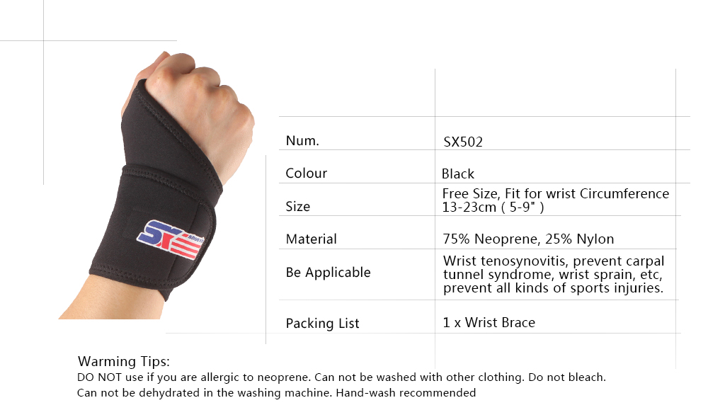 Shou Xin SX502 Monolithic Sport Gym Elastic Stretchy Wrist Guard Protector - Black