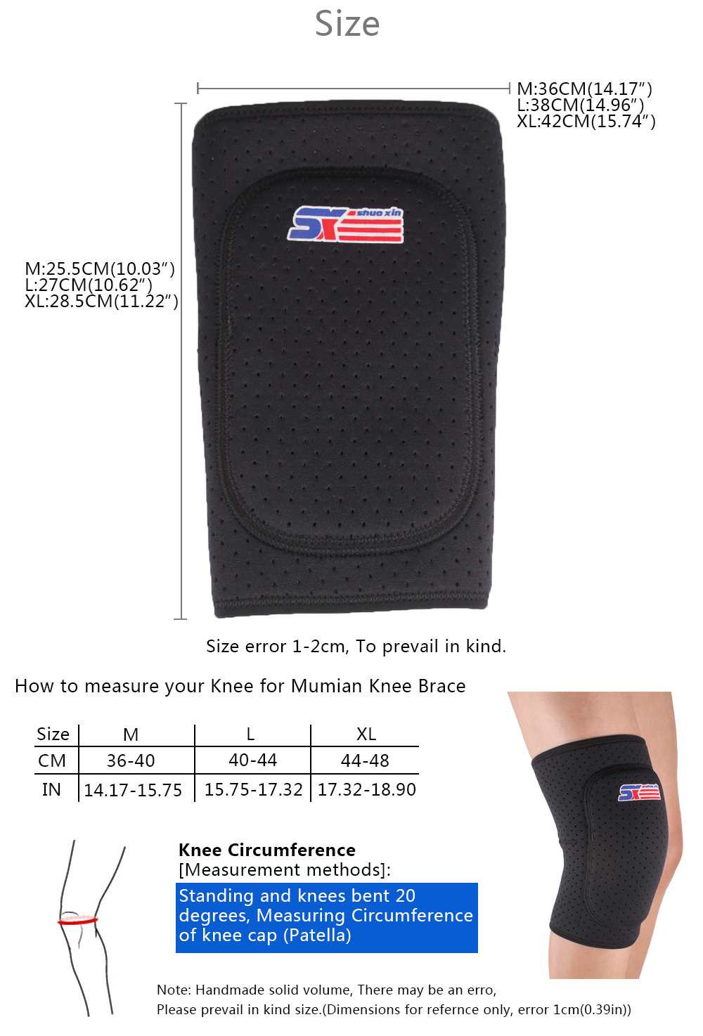 Shou Xin SX614 Thicken Breathable Sport Knee Guard Protector - Black