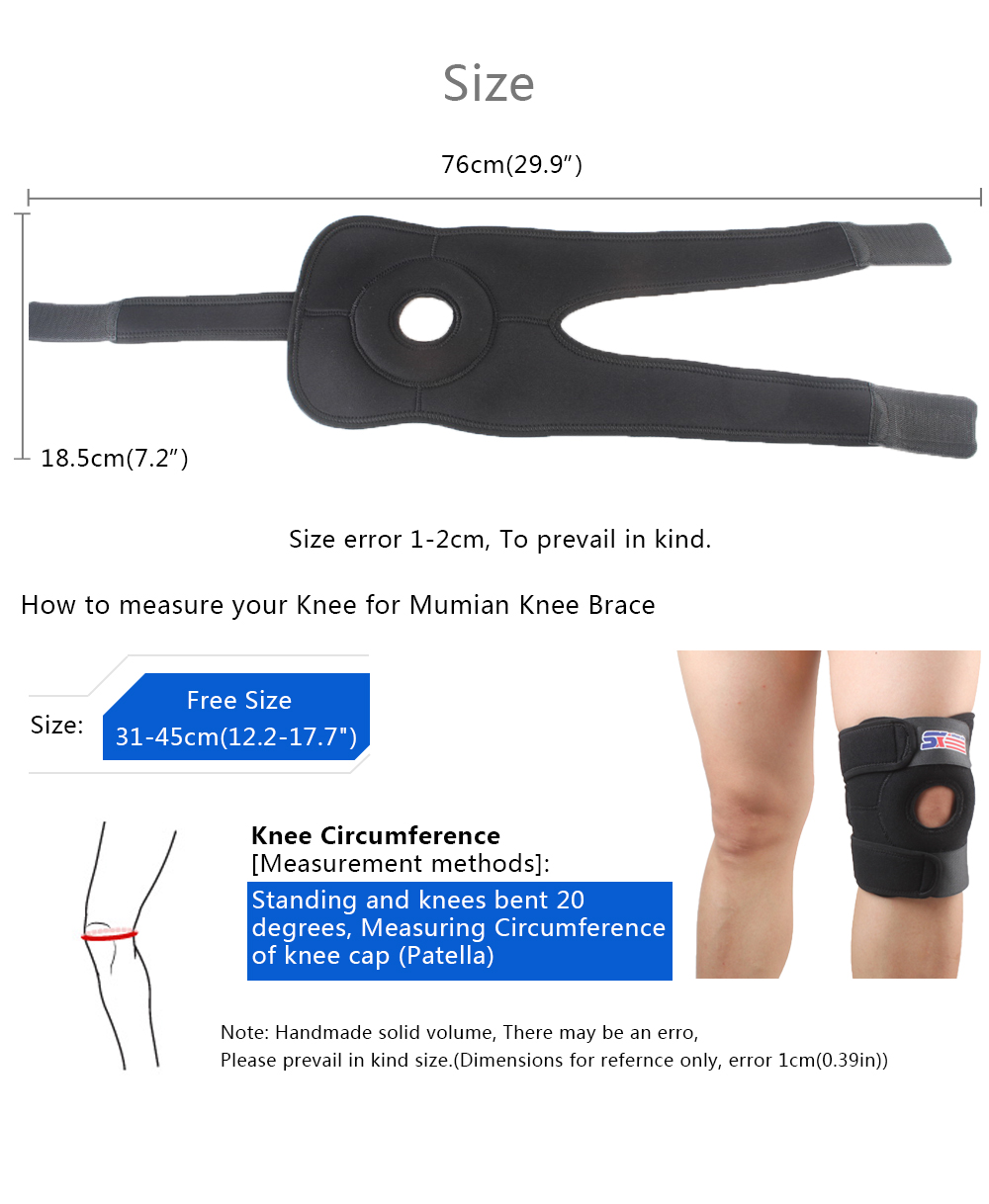Shou Xin SX527 Sport Leg Knee Patella Support Brace Wrap Protector Pad Sleeve - Black