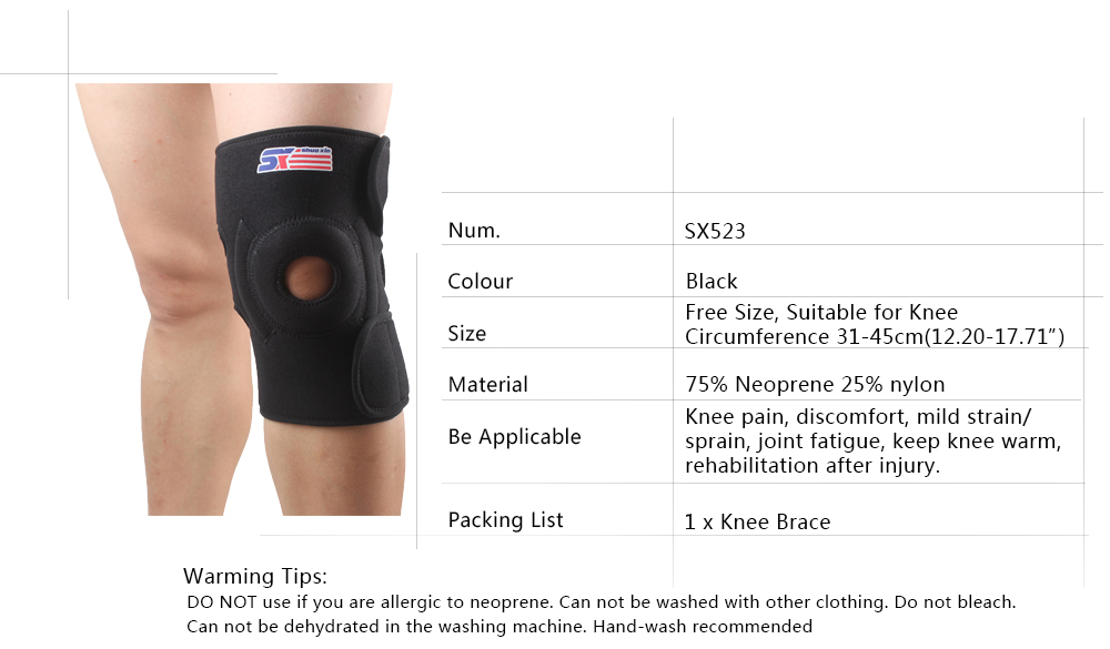 Shou Xin SX523 Classic Magnetic Adjustable 2 - Spring Sport Knee Guard Protector - Black