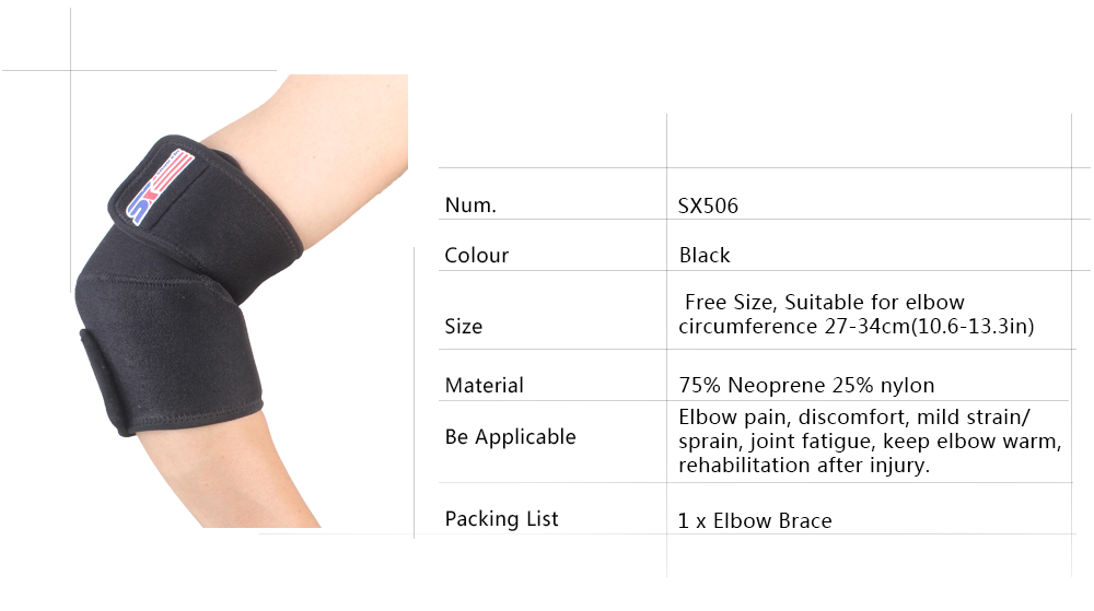 Shou Xin SX506 Sports Golf Elbow Pad Brace Support Wrap Adjustable - Black