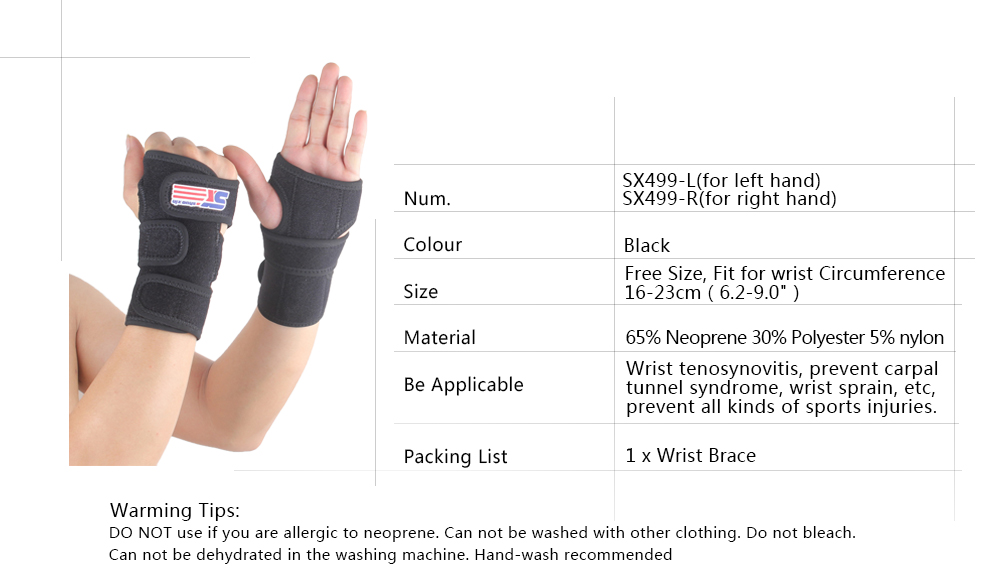 Shou Xin SX499 Medical Carpal Tunnel Wrist Brace Support Sprain Forearm Splint Band Stra Black