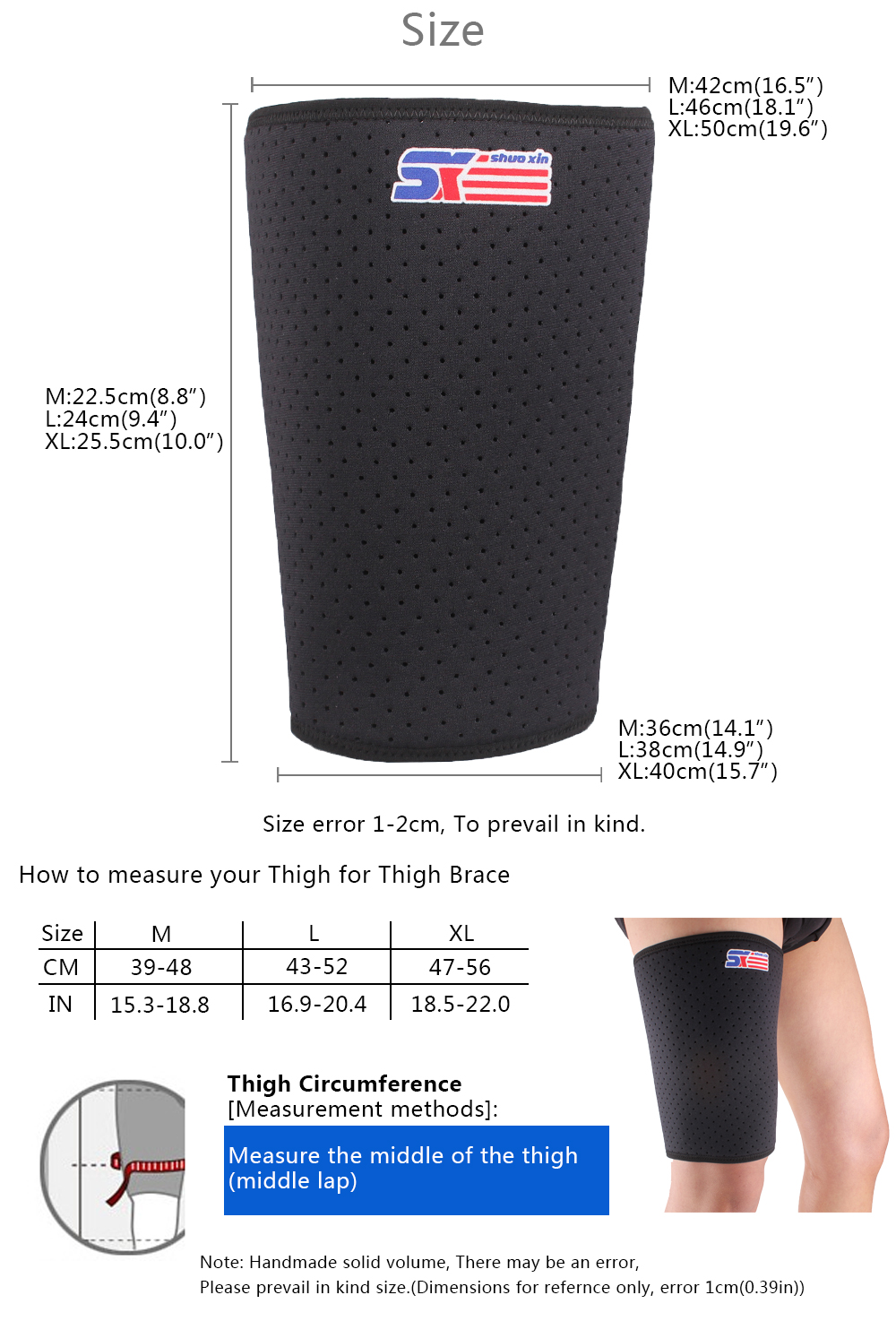 Shou Xin SX650 Sports Badminton Elastic Stretchy Thigh Brace Support Wrap Band - Black