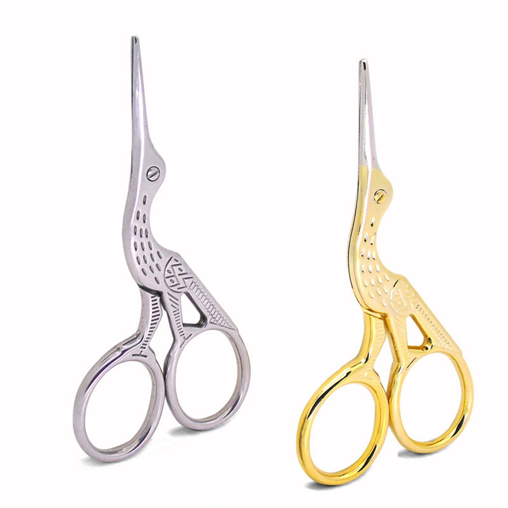 KESMALL CO798 Stainless Steel Mini Makeup Scissors Gold Cranes Beauty Tools 2PCS