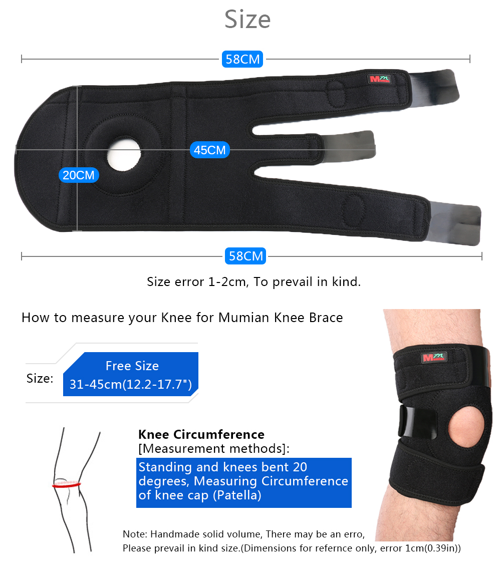 2017 Mumian Knee Adjustable Sports Leg Support Brace Wrap Protector Pads Sleeve Cap Patella Guard 2 Spring Bars