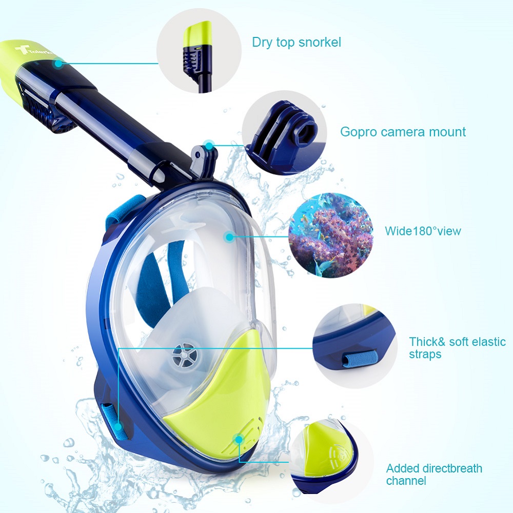 180 Degree Full Face Snorkel Mask Panoramic View Design Diving Scuba Snorkel Go Pro Compatible Snorkeling Mask