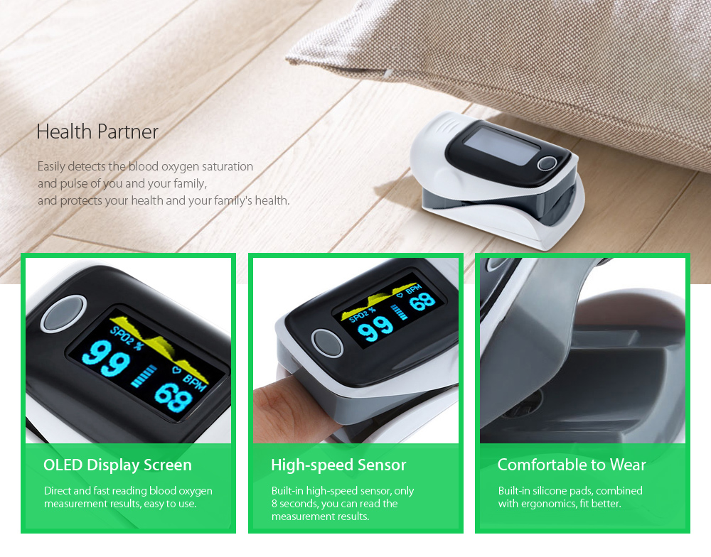 Instant Read Fingertip Digital Pulse Oximeter Health Monitoring Display