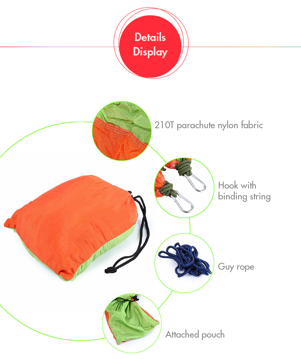 2 Person Hammock Assorted Color Portable Parachute Nylon Fabric for Indoor Outdoor Use