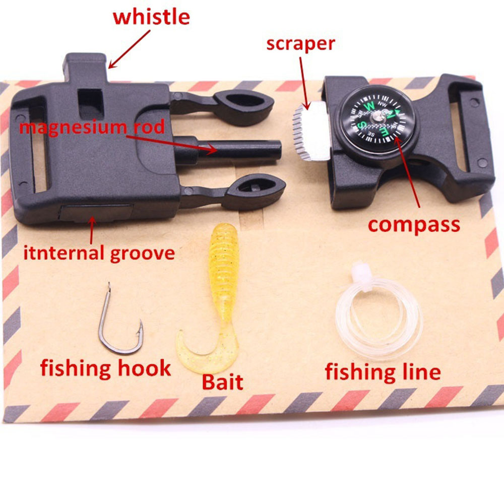 6 In 1 Multifunction Outdoor Survival Bracelet Fishing Line Hooks Compass Survival Bracelet Men's Outdoor Tool Camping E