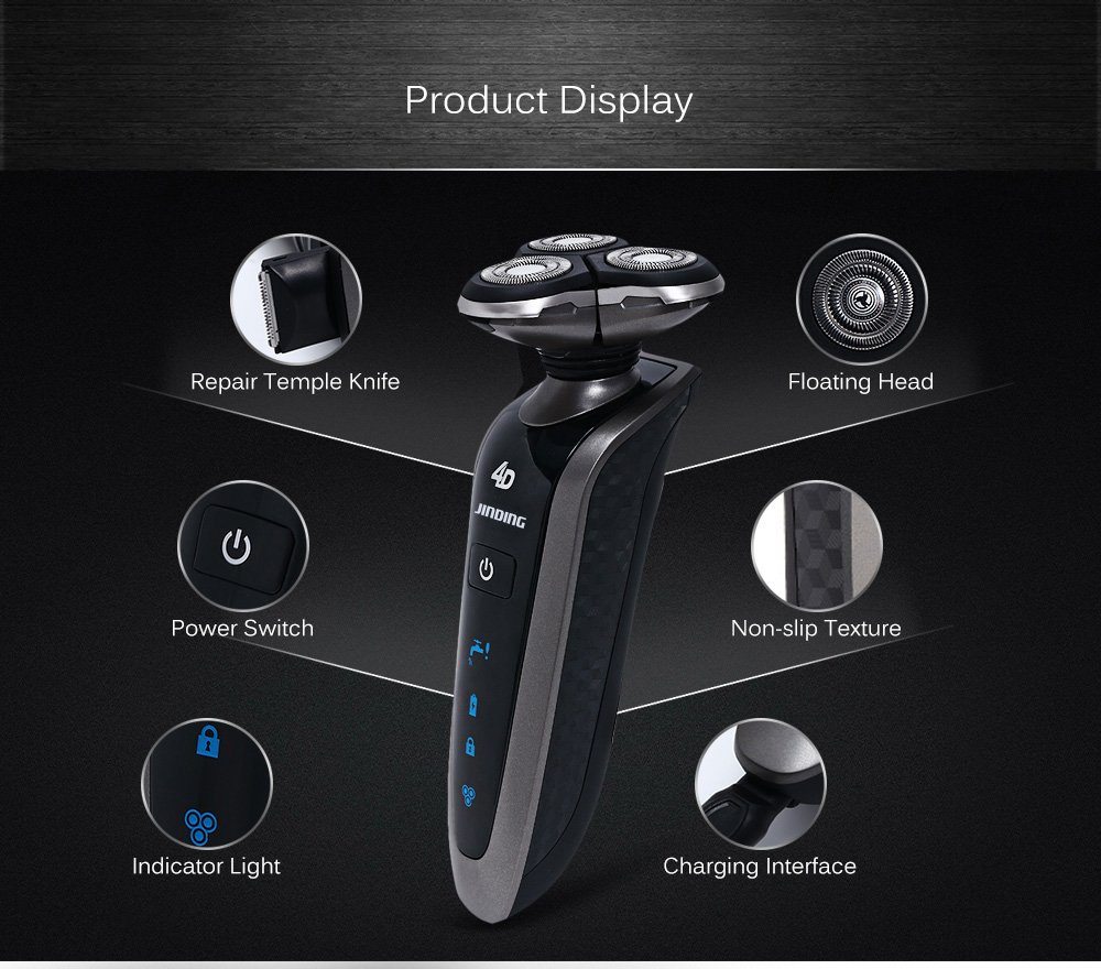 JINDING 5380 Three Blades Electric Shaver with Folding Charging Base for Men