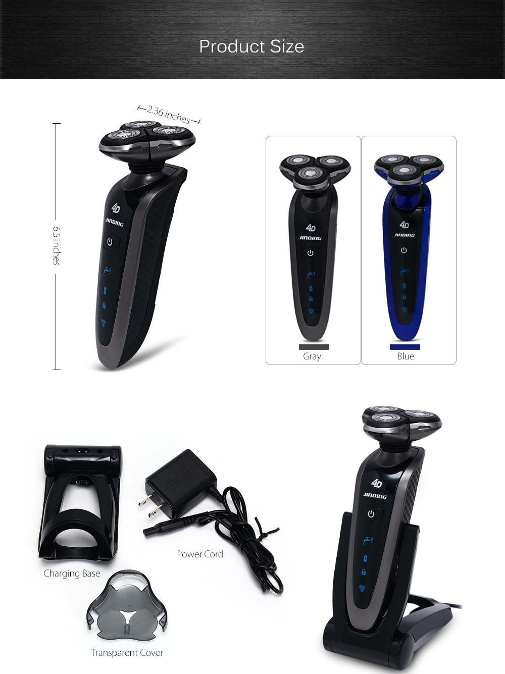 JINDING 5380 Three Blades Electric Shaver with Folding Charging Base for Men