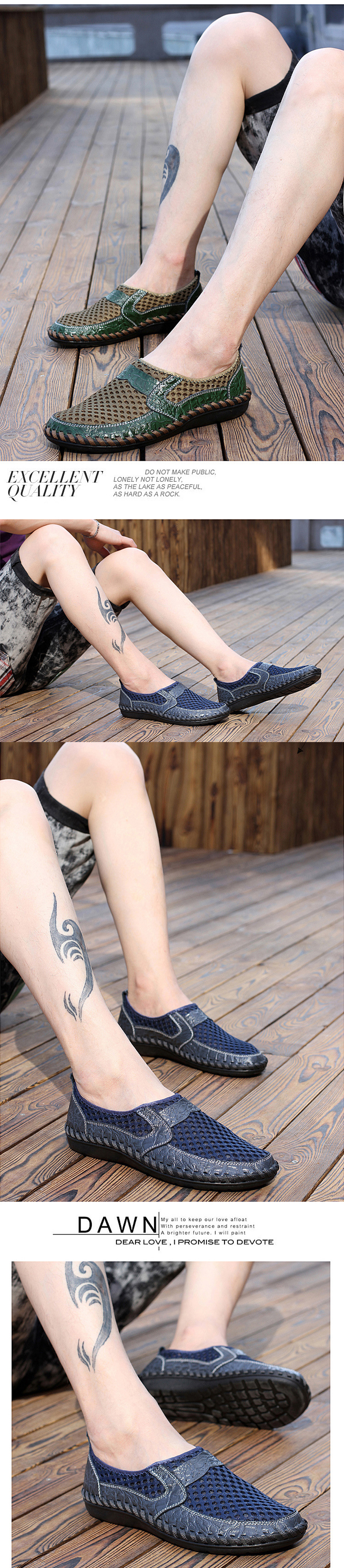 Summer New Mesh Shoes Leather Plus Mesh Men'S Breathable Casual Shoes Trend Handmade Shoes