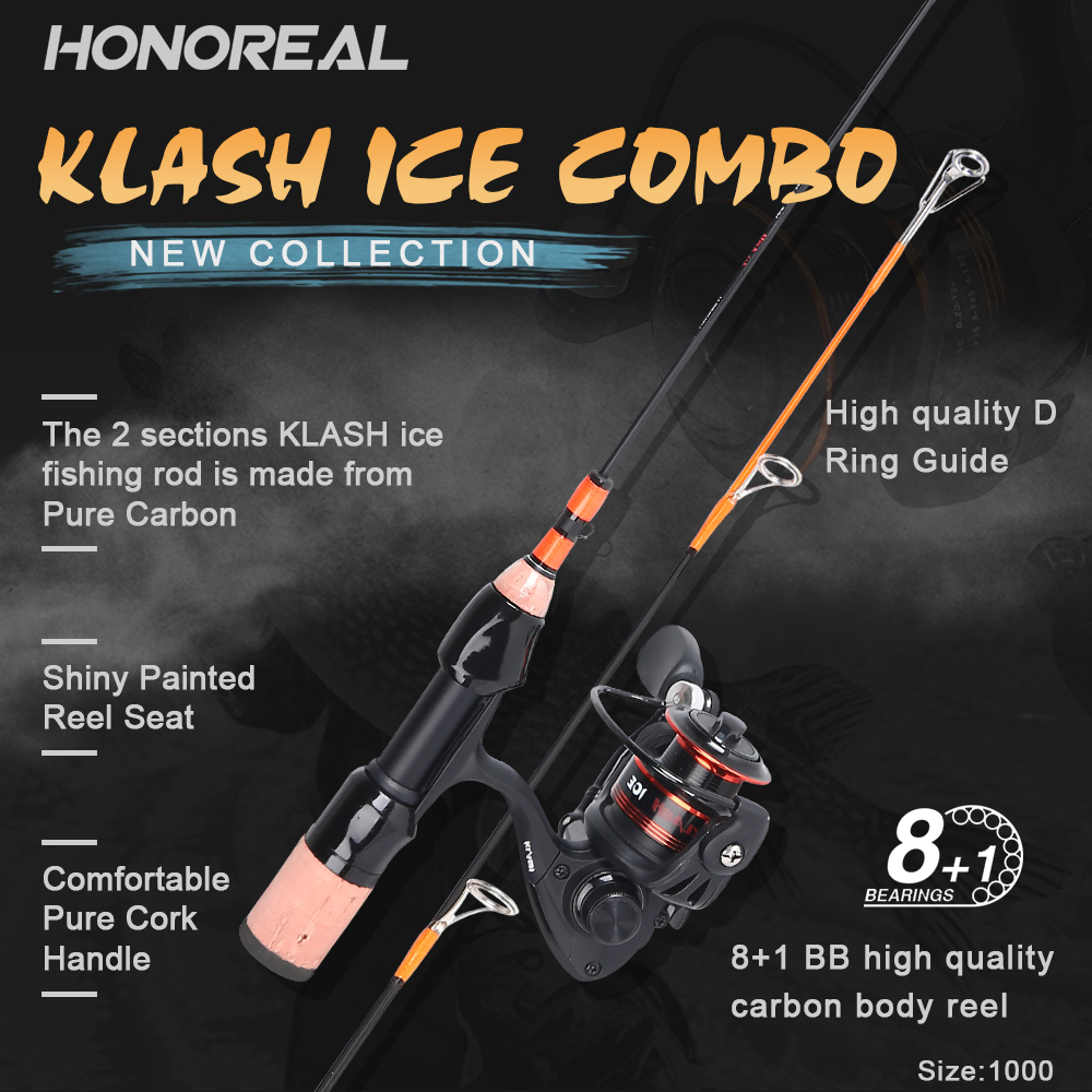 HONOREAL Klash Light Portable Travel Spinning Ice Fishing Rod Reel Combo