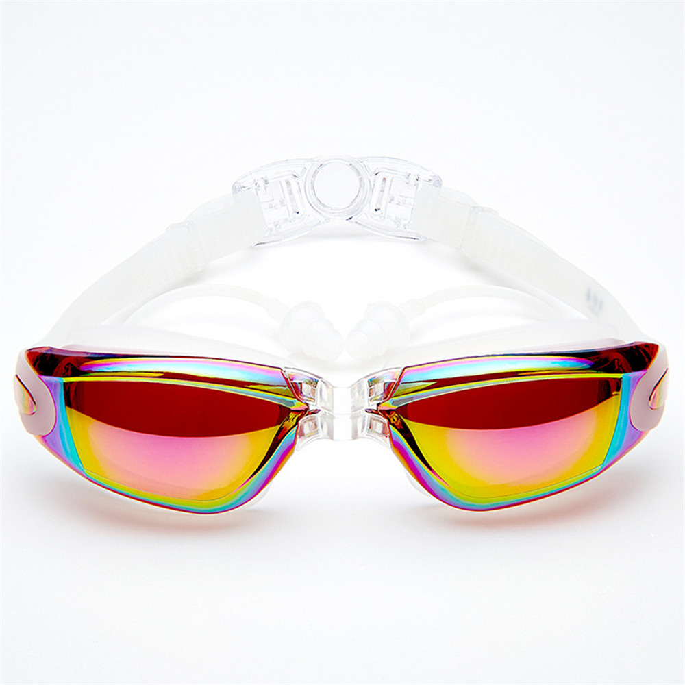 Swimming Goggles with Protective Case Nose Clip and Ear Plugs Mirrored Clear Anti Fog Waterproof