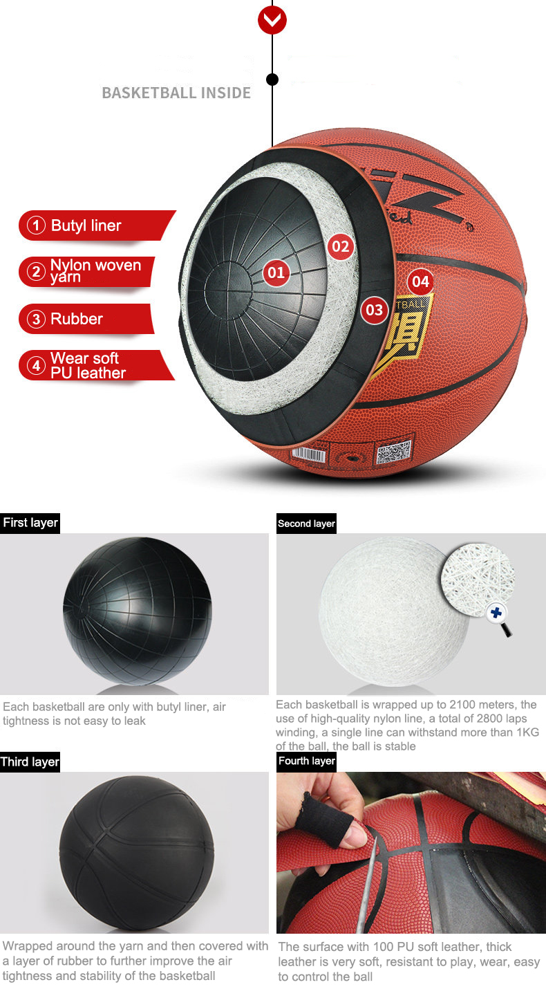 Reiz 948 Outdoor Basketball Pu Leather 7 Non-Slip Wear-Resistant Ball Basquete with Free Gift Net Needle