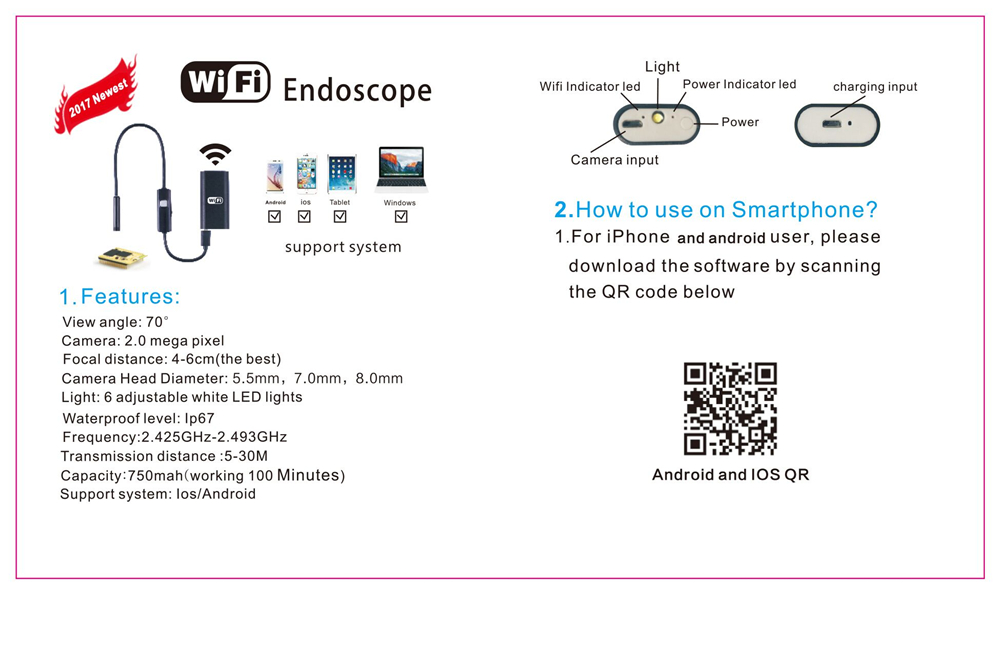 DDES04 WIFI 5.5mm Lens Ear Nose Medical USB Endoscope Borescope Inspection Otoscope Camera for IOS Android PC