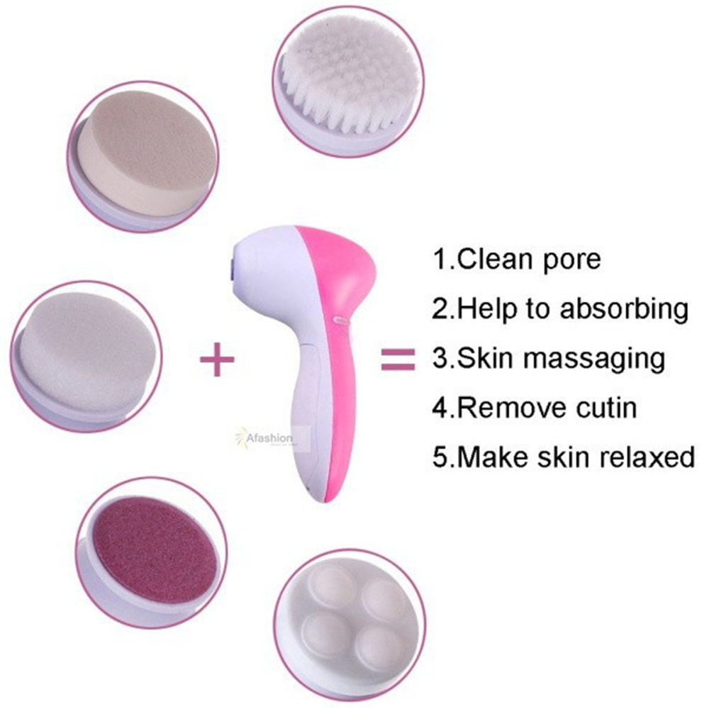 5 in 1 Multifunction Electric Face Facial Cleansing Cleanser Brush Massager Tool