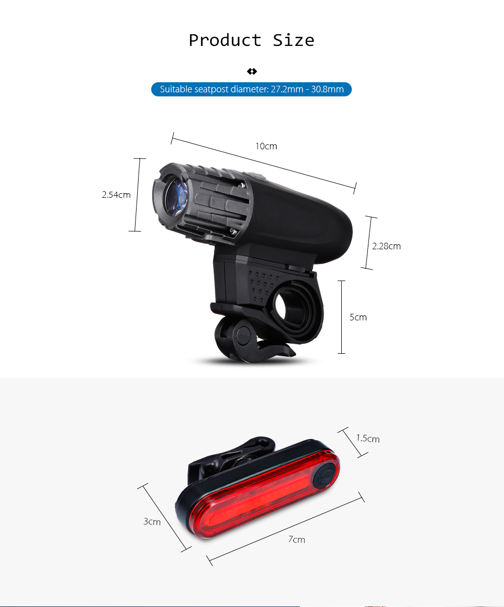 New Style USB Rechargeable 320 Lumen Bicycle Front Light Tail Lamp Set