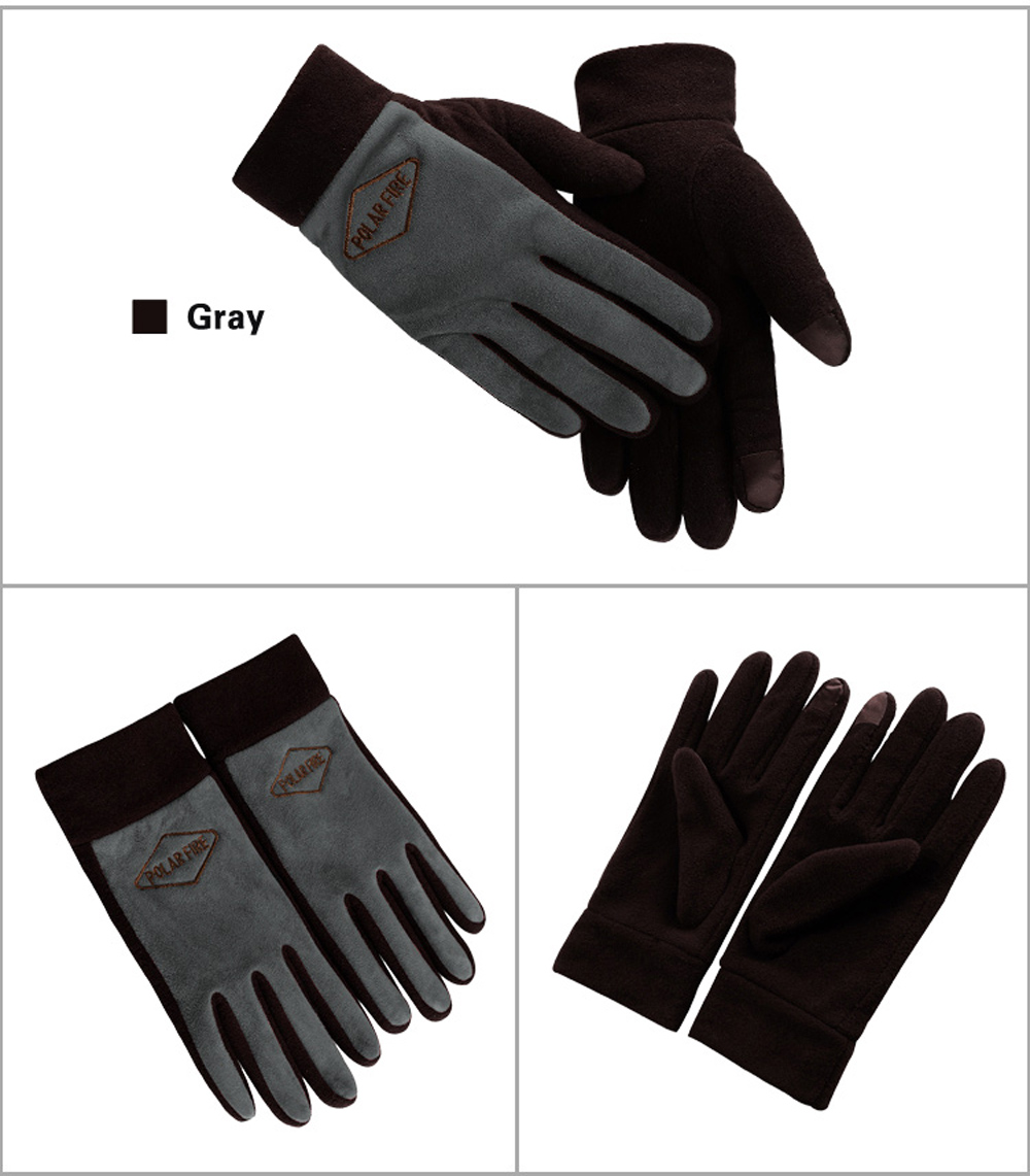 PolarFire Men'S Outdoor Warm Cold-Proof Wind-Proof Touch Screen Micro Fleece Full-Finger Winter Sports Gloves