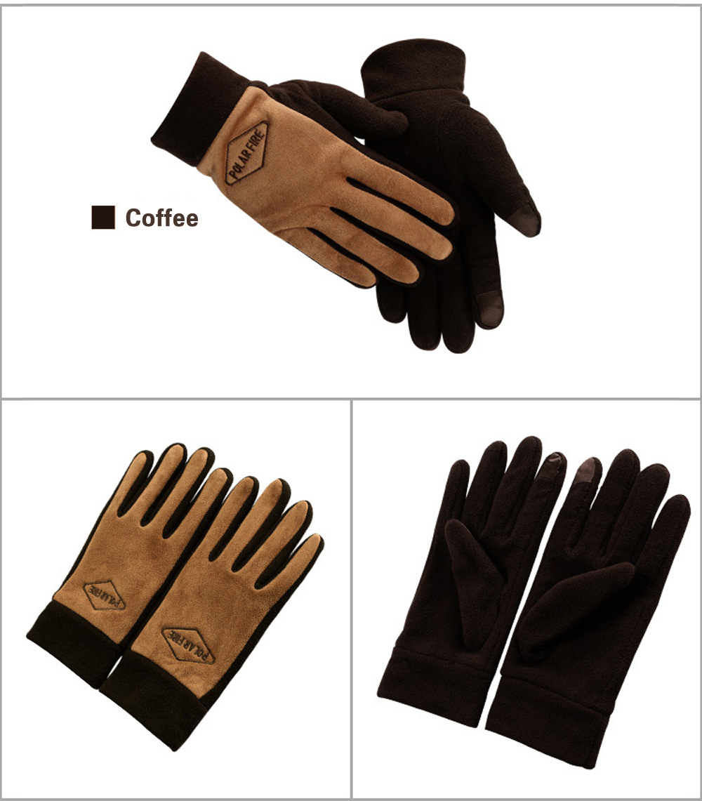 PolarFire Men'S Outdoor Warm Cold-Proof Wind-Proof Touch Screen Micro Fleece Full-Finger Winter Sports Gloves