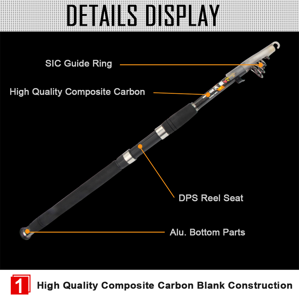 High Quality 300cm 6 Section Carbon Portable Spinning Telescopic Fishing Rod