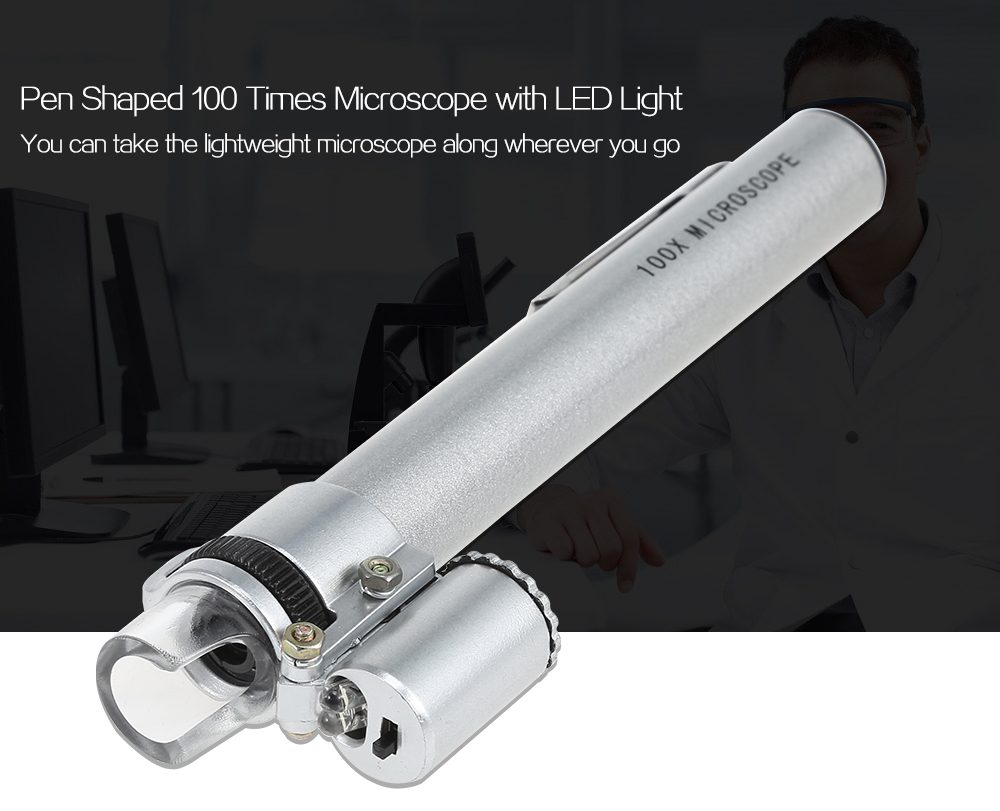Portable Pen Shaped 100 Times Microscope with LED Light